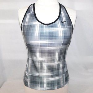 Nike Dry-Fit  Womens M Gray White Black Fitted Workout Tank Top Fitted Shelf Bra